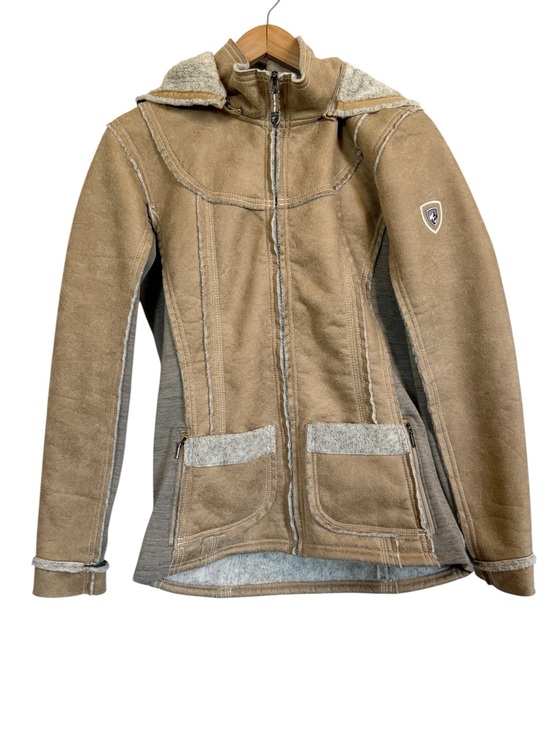 Kuhl Jackets & Blazers - KÜHL Dani Sherpa Jacket Women’s M Tan Faux Suede Fleece Lined Hooded Full Zip